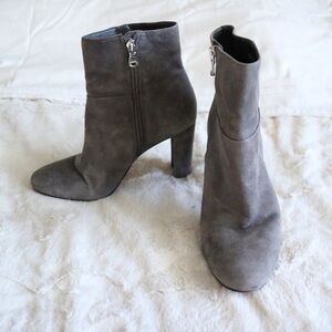 Ann Taylor Grey Suede Leather Heel Ankle Boot Shoe